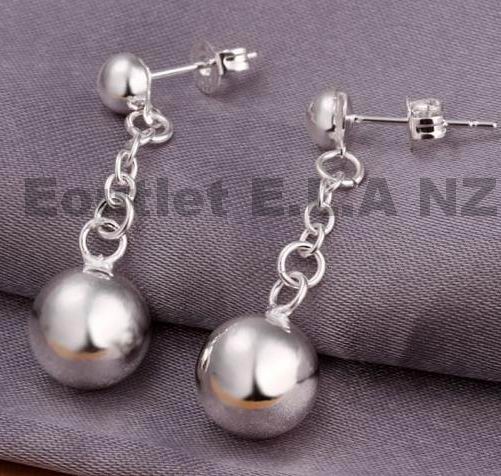 32x10mm SILVER BALL DANGLE EARRINGS